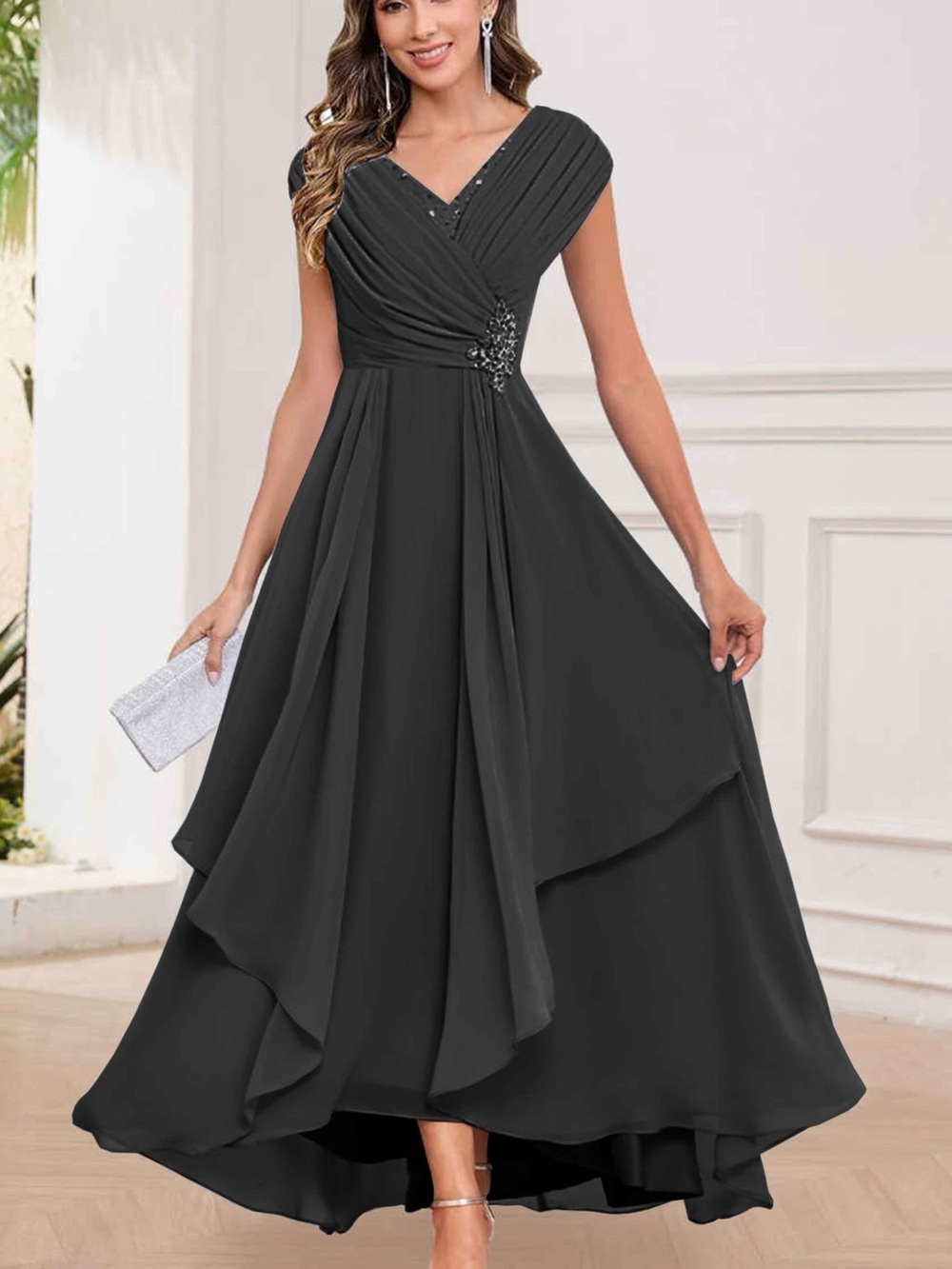 Elegant Black V-Neck Formal Corset Dress